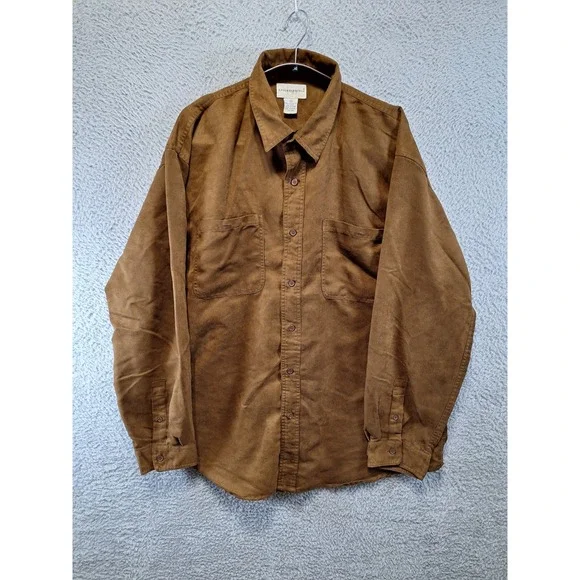 Knightsbridge Button Up Shirt XL Brown Faux Suede Streetwear Workwear Gorpcore - Picture 1 of 7
